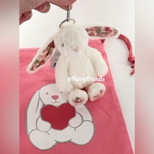 NWT Jellycat Blossom Cream Bunny 'Berry' Bag Charm include heart bunny dust bag